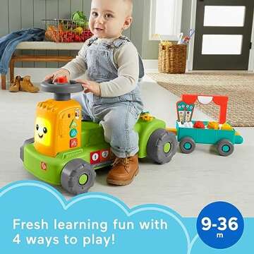 Fisher-Price Baby to Toddler Toy Laugh & Learn 4-in-1 Farm to Market Tractor Ride On with Pull Wagon...