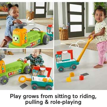 Fisher-Price Baby to Toddler Toy Laugh & Learn 4-in-1 Farm to Market Tractor Ride On with Pull Wagon & Smart Stages for Infants Ages 9+ Months