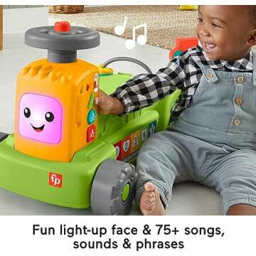 Fisher-Price Baby to Toddler Toy Laugh & Learn 4-in-1 Farm to Market Tractor Ride On with Pull Wagon & Smart Stages for Infants Ages 9+ Months
