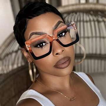 AIEYEZO Oversized Square Blue Light Glasses for Women Cute Big Frame Glasses Fashion Clear Multi-Col...