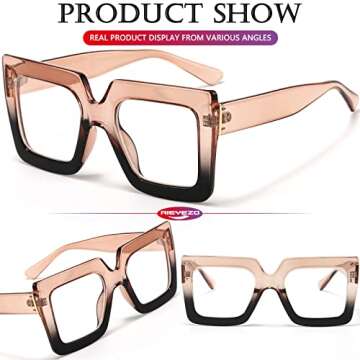 AIEYEZO Oversized Square Blue Light Glasses for Women Cute Big Frame Glasses Fashion Clear Multi-Color Computer Eyewear (Black + Champagne Black)