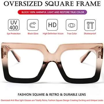 AIEYEZO Oversized Square Blue Light Glasses for Women Cute Big Frame Glasses Fashion Clear Multi-Color Computer Eyewear (Black + Champagne Black)
