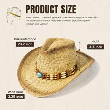 Livingston Men & Women's Woven Straw Cowboy Hat w/Hat Band Decor, Oval Bead Nature