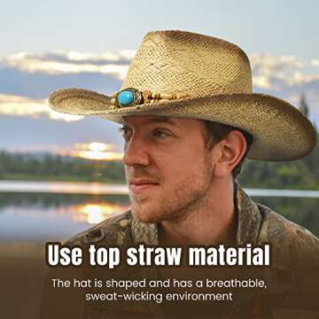 Livingston Men & Women's Woven Straw Cowboy Hat w/Hat Band Decor, Oval Bead Nature
