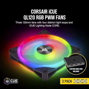 Corsair QL Series, Ql120 RGB, 120mm RGB LED Fan, Triple Pack with Lighting Node Core, Black, Compatible with Desktop