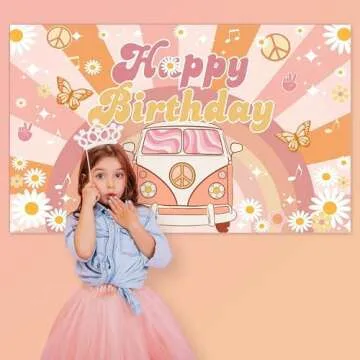 Mocsicka Groovy Birthday Banner Retro Hippie Boho Daisy Party for Kids Indoor Outdoor