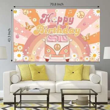 Mocsicka Groovy Birthday Banner for Kids Party Decorations