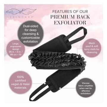 Seraphic Skincare Premium Back Exfoliator – Dual-Sided Back Scrubber for Men & Women – 100% Vegan – Viscose Side for Deep Exfoliation, Mesh & Washcloth Side for Cleansing – Bacne Prevention