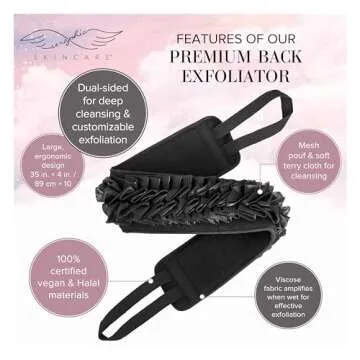 Seraphic Skincare Premium Back Exfoliator – Dual-Sided Back Scrubber for Men & Women – 100% Vegan – Viscose Side for Deep Exfoliation, Mesh & Washcloth Side for Cleansing – Bacne Prevention