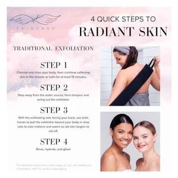 Seraphic Skincare Premium Back Exfoliator – Dual-Sided Back Scrubber for Men & Women – 100% Vegan – Viscose Side for Deep Exfoliation, Mesh & Washcloth Side for Cleansing – Bacne Prevention