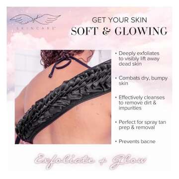 Seraphic Skincare Premium Back Exfoliator – Dual-Sided Back Scrubber for Men & Women – 100% Vegan – Viscose Side for Deep Exfoliation, Mesh & Washcloth Side for Cleansing – Bacne Prevention