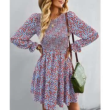 KIRUNDO Women's Stylish Long Sleeve Floral Dress