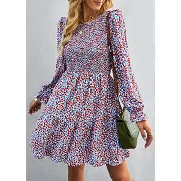 KIRUNDO Women's Stylish Long Sleeve Floral Dress