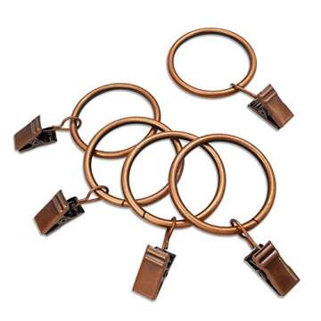 AMZSEVEN 40 Pack Metal Curtain Rings with Clips, Drapery Clips Hooks, Decorative Curtain Rod Clips 1.5 in Interior Diameter, Antique Copper