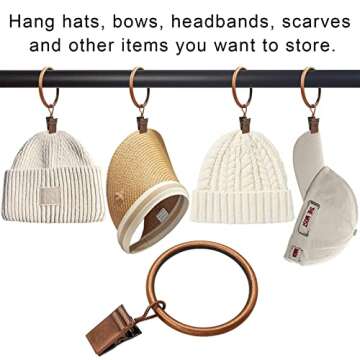 AMZSEVEN 40 Pack Metal Curtain Rings with Clips, Drapery Clips Hooks, Decorative Curtain Rod Clips 1.5 in Interior Diameter, Antique Copper