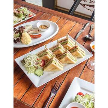 DOWAN 14" Serving Trays, Serving Platters, Ceramic Serving Platters and Trays, Rectangle Plates, Set of 3, for Weddings, Parties, Oven, Microwave, Dishwasher, Heat Resistant, Easy to Clean, White