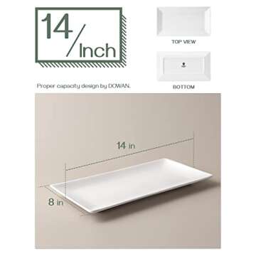 DOWAN 14" Serving Trays, Serving Platters, Ceramic Serving Platters and Trays, Rectangle Plates, Set of 3, for Weddings, Parties, Oven, Microwave, Dishwasher, Heat Resistant, Easy to Clean, White