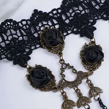 Elegant Gothic Black Rose Lace Bracelet for Women