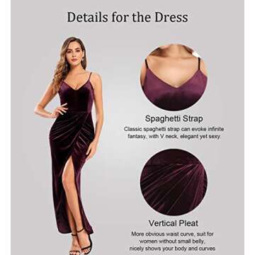Ababalaya Elegant Spaghetti Strap Velvet Holiday Party Dresses for Women, Plum, XL
