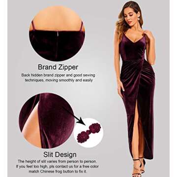 Ababalaya Elegant Spaghetti Strap Velvet Holiday Party Dresses for Women, Plum, XL