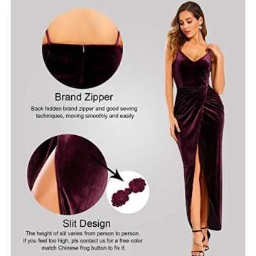 Ababalaya Elegant Spaghetti Strap Velvet Holiday Party Dresses for Women, Plum, XL