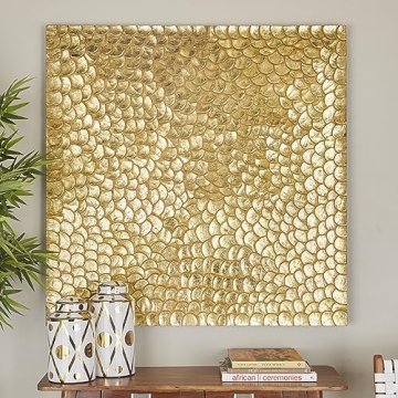 Deco 79 Wood Abstract Home Wall Decor Carved Scales Wall Sculpture with Hammered Inspired Design, Wall Art 48" x 2" x 49", Gold
