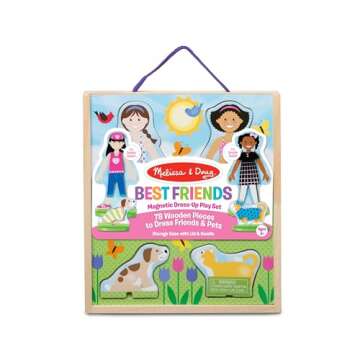 Melissa & Doug Best Friends Magnetic Dress-Up Wooden Dolls Pretend Play Set (78 pcs) - Dolls Dress-Up Play Set