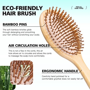 Combetter Eco-Friendly Bamboo Hairbrush & Comb Set for Healthy Hair