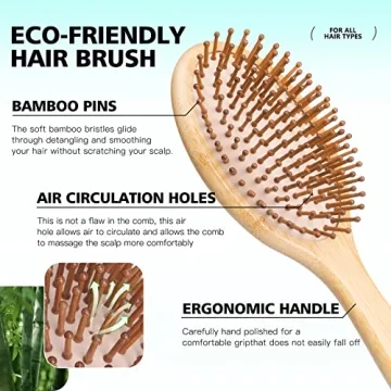 Combetter Eco-Friendly Bamboo Hairbrush & Comb Set for Healthy Hair
