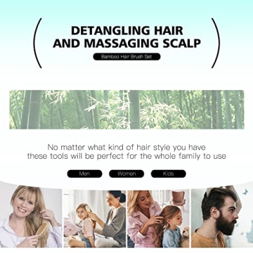 Combetter Eco-Friendly Bamboo Hairbrush & Comb Set for Healthy Hair