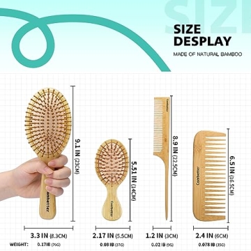 Combetter Eco-Friendly Bamboo Hairbrush & Comb Set for Healthy Hair