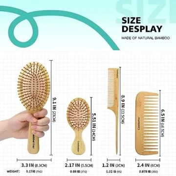 Combetter Eco-Friendly Bamboo Hairbrush & Comb Set for Healthy Hair