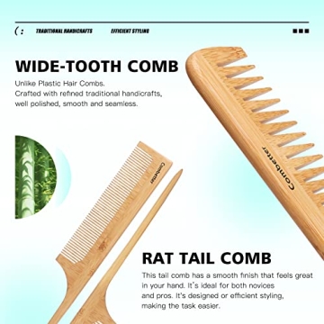 Combetter Eco-Friendly Bamboo Hairbrush & Comb Set for Healthy Hair