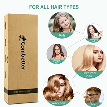 Combetter Eco-Friendly Bamboo Hairbrush & Comb Set for Healthy Hair