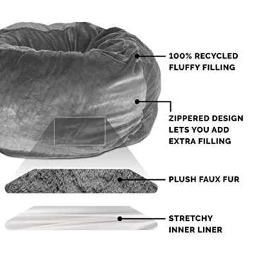 Furhaven Soft & Cozy Dog Bed for Large Dogs, Refillable w/ Removable Washable Cover & Liner, For Dogs Up to 95 lbs - Plush Faux Fur Bean Bag Style Ball Bed - Gray Mist, XL/Jumbo