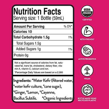 9-Pack Sunny Culture Organic Ginger Shots, Wellness Shots, Immunity Shot, & Detox - 2 oz Probiotic Gut Shots - Water Kefir, Turmeric, Ginger, Lemon, Black Pepper, & Cayenne Pepper
