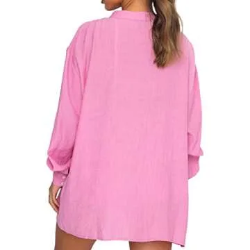 RUEWEY Women 2 Piece Tracksuit Casual Outfits Button Down Shirt Cardigan Tops + Elastic Waist Lounge Shorts Set (S, Pink)