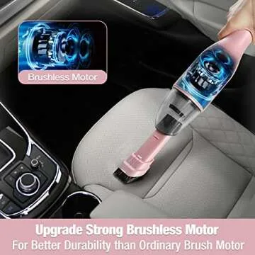 HAUSHOF Handheld Vacuum, Cordless Car Vacuum Cleaner 8000PA/12000PA 2 Modes with Cleaning Brush, Rechargeable Portable Mini Vacuum for Car, Home and Pet(Pink)
