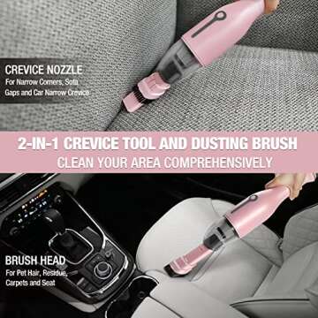 HAUSHOF Handheld Vacuum, Cordless Car Vacuum Cleaner 8000PA/12000PA 2 Modes with Cleaning Brush, Rechargeable Portable Mini Vacuum for Car, Home and Pet(Pink)