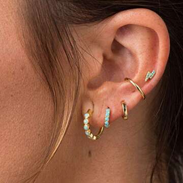 MEVECCO Gold Hoop Earrings for Women 18K Gold Plated Hoop Earrings Handmade Simple Minimalism Turquo...