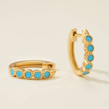 MEVECCO Gold Hoop Earrings for Women 18K Gold Plated Hoop Earrings Handmade Simple Minimalism Turquoise Hoop Hypoallergenic Earrings for Everyday Jewelry