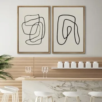 SIGNWIN Framed Wall Art Print Set Black Lines Over Tan Plain Background Abstract Swirly Cozy Neutral Modern Art Mid-Century Modern Expressive for Living Room, Bedroom, Office - 24"x36"x2 Panels