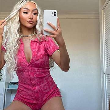 Women Jumpsuit Solid Color Short Sleeve Combi Bodysuits Bodycon Sexy Romper Overalls Shorts Y2K Playsuit (Pink, S, s)