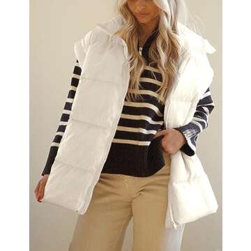 APAFES Women Winter Oversized Puffer Vest Lightweight Stand Collar Flysleeve Insulated Padded Puffy Jackets Coat with Pockets
