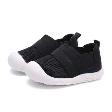 peggy piggy Baby Shoes Boy&Girl Infant Sneakers Non-Slip First Walking Shoes Breathable Mesh Shoes 6 9 12 18 Months(20312-blk-17)