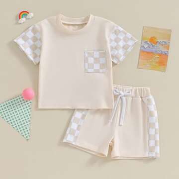 Karwuiio Toddler Baby Boy Summer Outfit Short Sleeve T-Shirt Tops Elastic Waist Shorts Set Baby Boys...