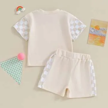 Karwuiio Toddler Baby Boy Summer Outfit Short Sleeve T-Shirt Tops Elastic Waist Shorts Set Baby Boys Clothes(Khaki,6-12 Months)