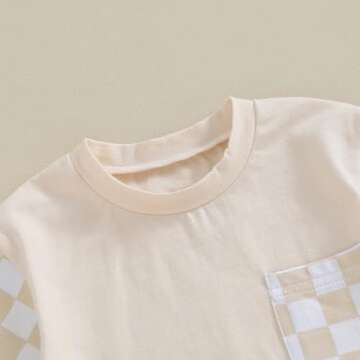 Karwuiio Toddler Baby Boy Summer Outfit Short Sleeve T-Shirt Tops Elastic Waist Shorts Set Baby Boys Clothes(Khaki,6-12 Months)