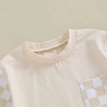 Karwuiio Toddler Baby Boy Summer Outfit Short Sleeve T-Shirt Tops Elastic Waist Shorts Set Baby Boys Clothes(Khaki,6-12 Months)