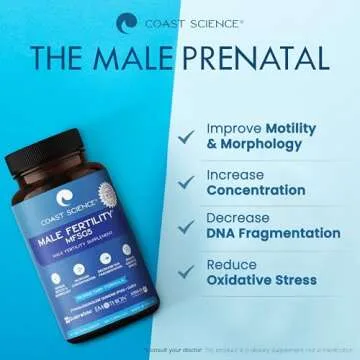 Coast Science Male Fertility Supplements MFSg5 - CoQ10, Ashwaganda, PQQ - Sperm Health Count and Semen Booster Fertility Supplement for Men - Includes Prenatal Vitamins and PQQ - 120 Capsules
